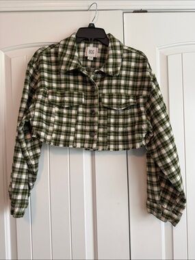 BDG Green and White Plaid Cropped Jacket